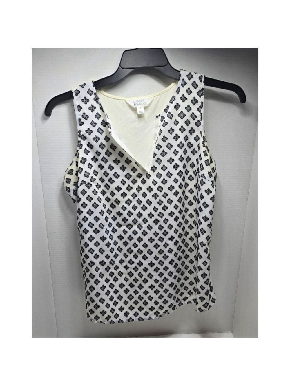 Women's MARKET & SPRUCE Tank Top M White Black Patterned